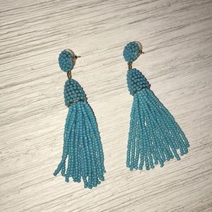 Turquoise, beaded tassel earrings